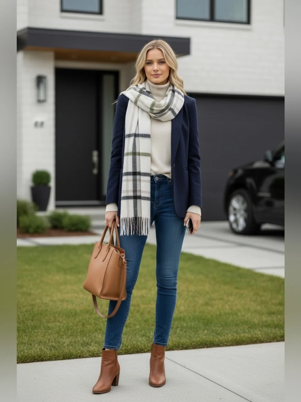 Charter Club Cashmere Green and White Plaid cashmere Scarf